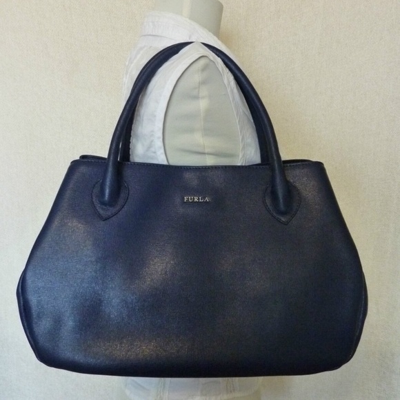 NEW FURLA Dark Ink Blue Saffiano Leather New Giselle Tote Bag/Satchel/ Handbag - Picture 4 of 11